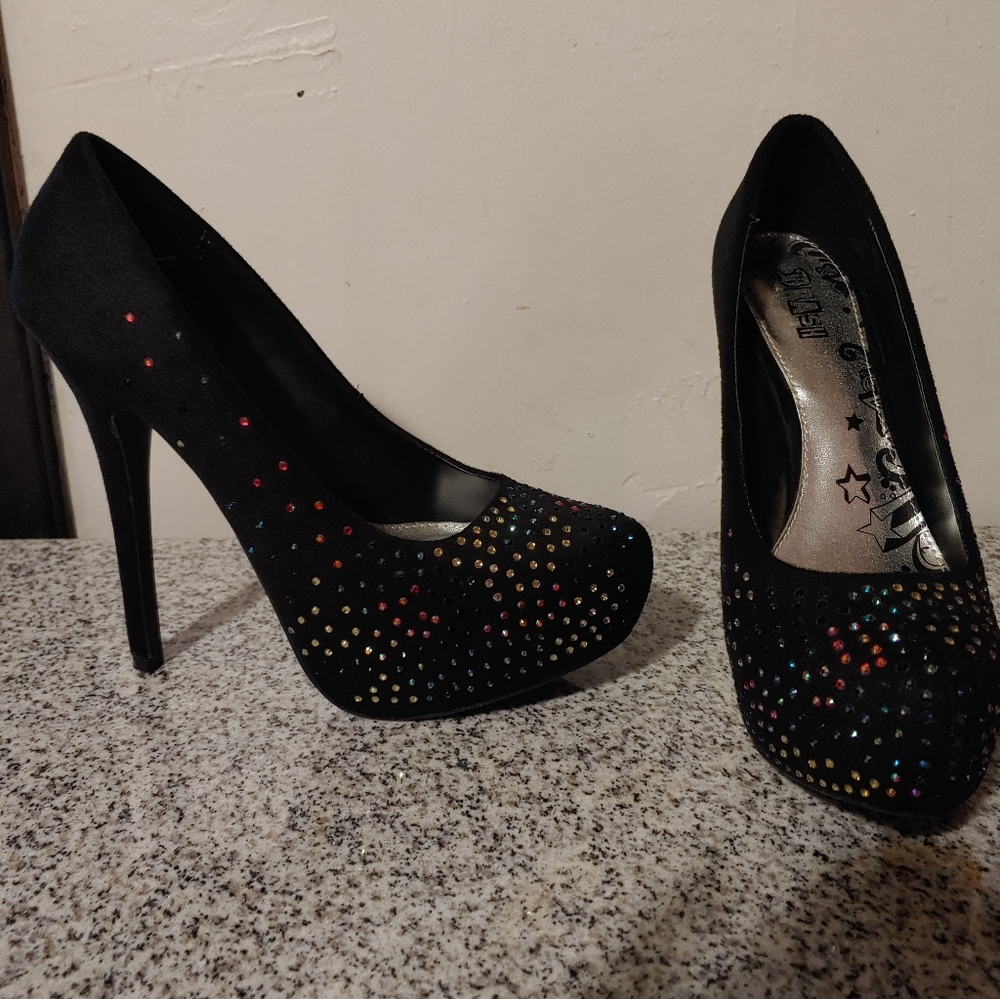 Black heels with rhinestones